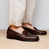 15-585-BRN NICOLA Italian Calfskin Basketweave, Dark Brown - Zelli Italia - Flyclothing LLC