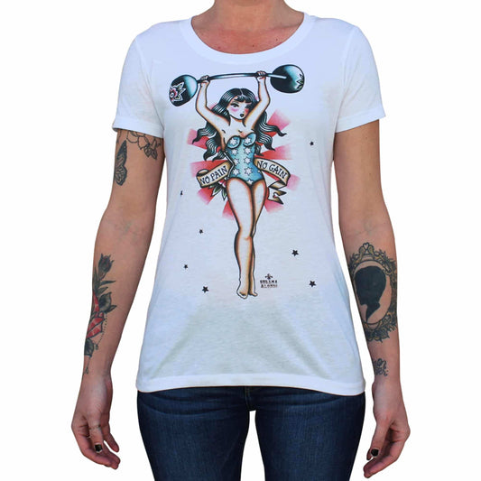 Black Market Art Company No Pain No Gain Women's Loose Neck T-Shirt - Black Market Art Company - Flyclothing LLC