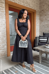 LOVELIEST LOOKS BLACK WOVEN MIDI DRESS - Flying Tomato - Flyclothing LLC