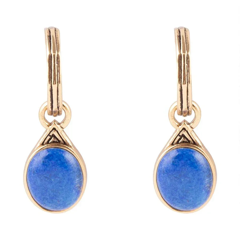 Nova Half-Hoop Blue Lapis and Golden Earrings - Barse Jewelry - Flyclothing LLC
