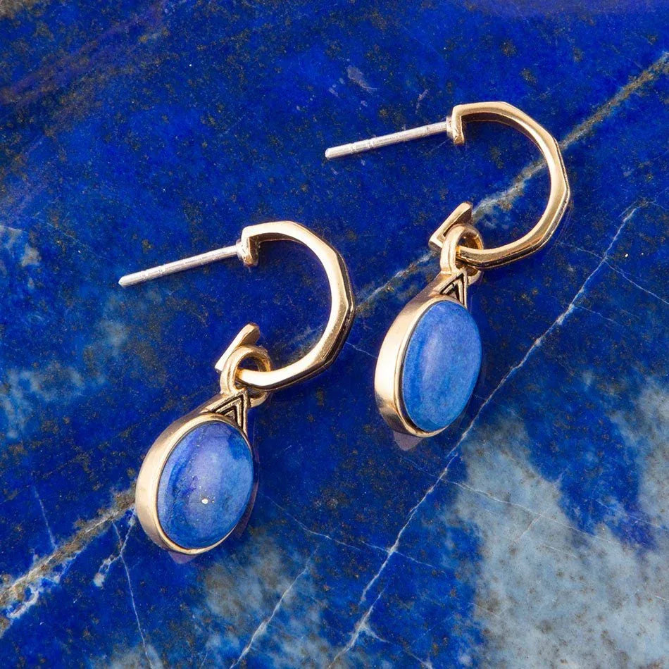 Nova Half-Hoop Blue Lapis and Golden Earrings - Barse Jewelry - Flyclothing LLC