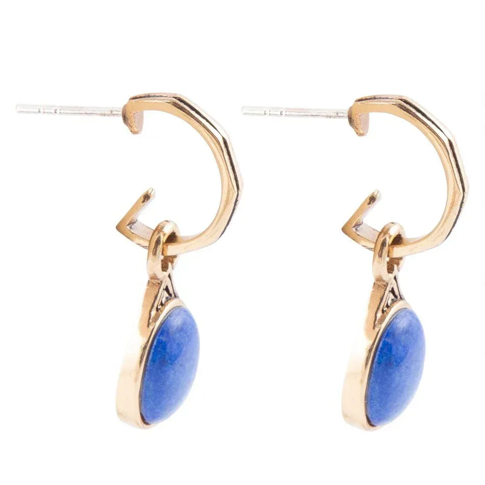 Nova Half-Hoop Blue Lapis and Golden Earrings - Barse Jewelry - Flyclothing LLC
