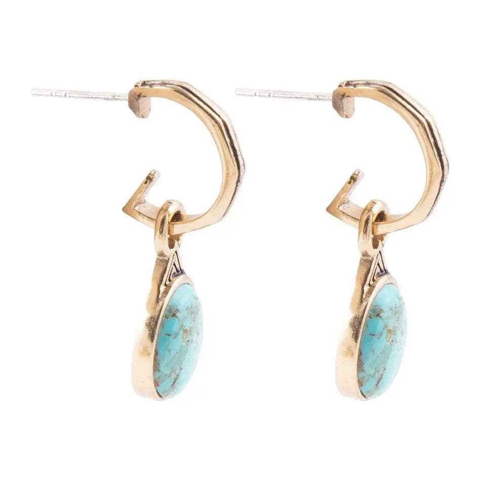 Nova Half-Hoop Blue Turquoise and Golden Earrings - Barse Jewelry - Flyclothing LLC