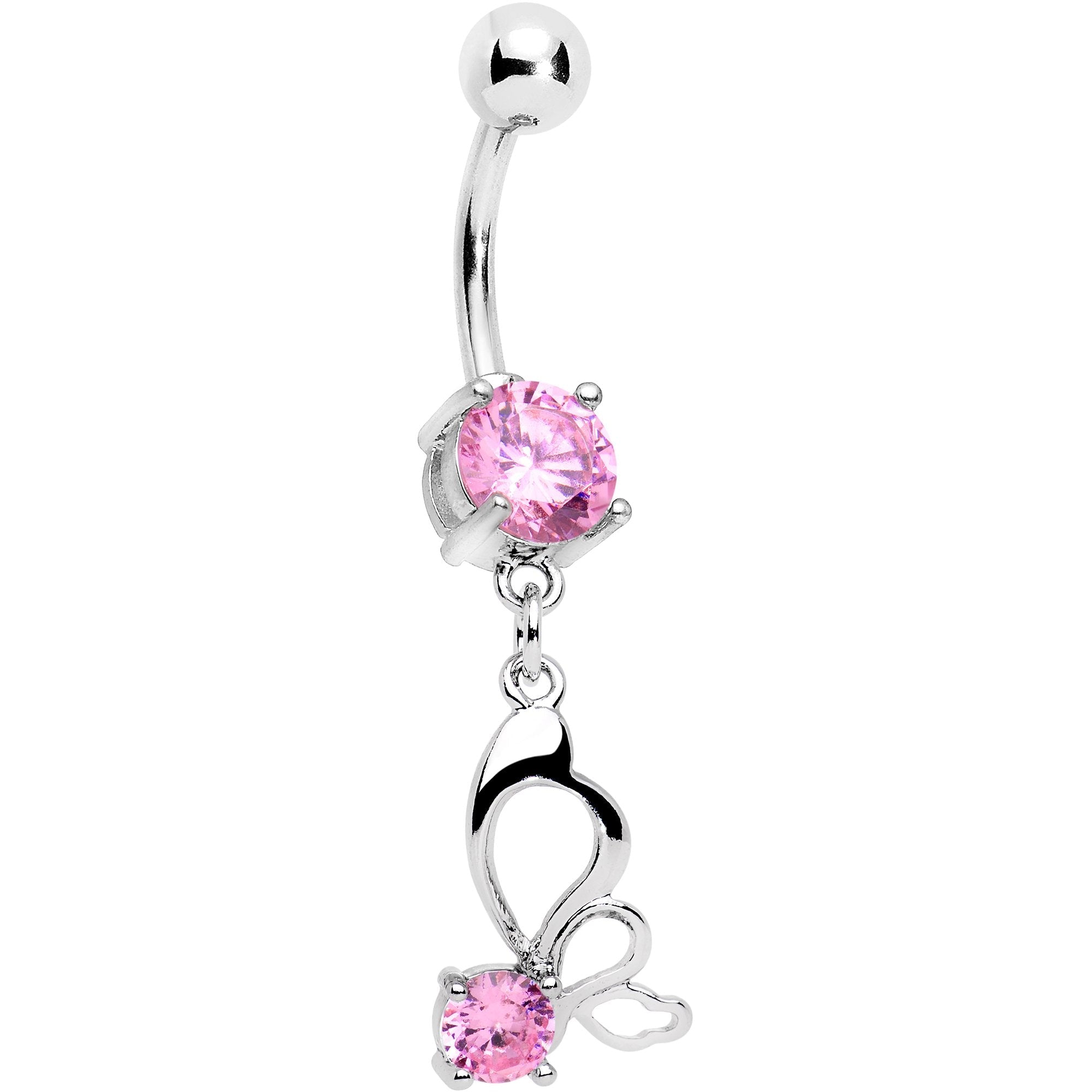 Pink CZ Gem Surreal Butterfly Dangle Belly Ring - BodyCandy - Flyclothing LLC
