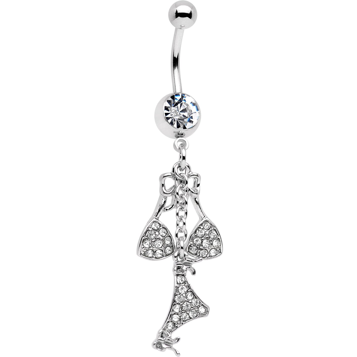 Clear Gem Unraveled Bow Dangle Belly Ring - BodyCandy - Flyclothing LLC