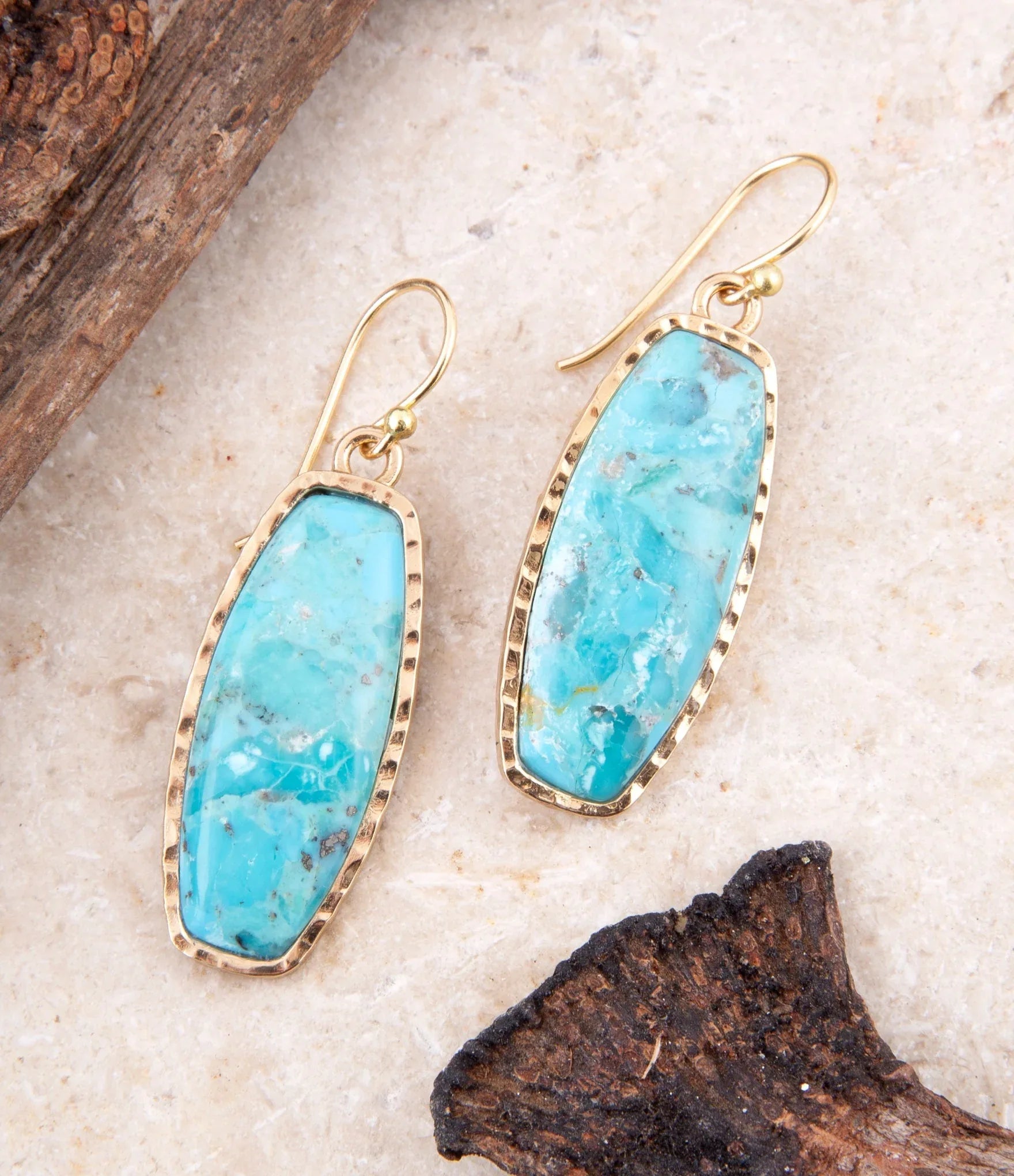 Odyssey Long Blue Turquoise and Golden Statement Earrings - Barse Jewelry - Flyclothing LLC