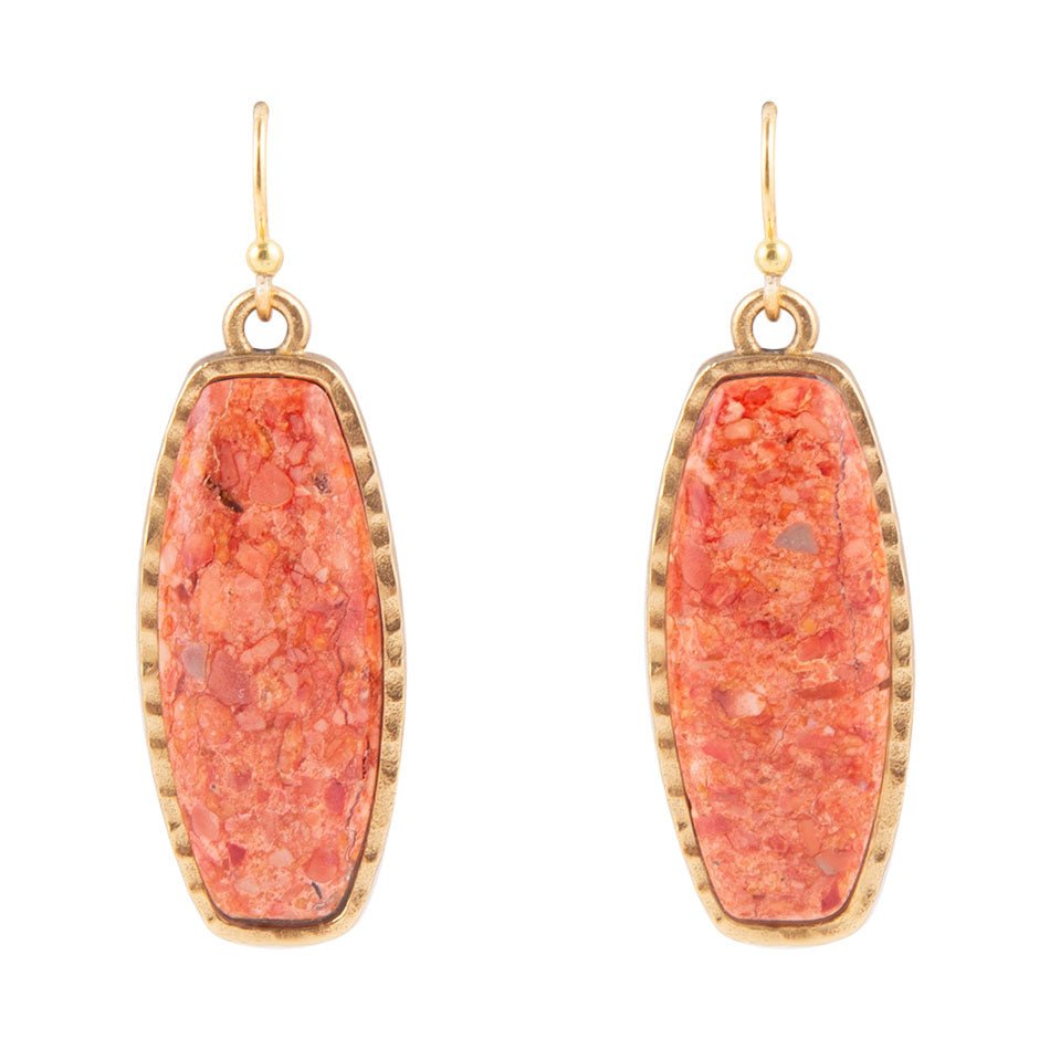 Odyssey Long Orange Sponge Coral Golden Statement Earrings - Barse Jewelry