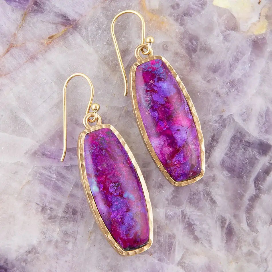 Odyssey Long Purple Turquoise and Bronze Statement Earrings - Barse Jewelry - Flyclothing LLC