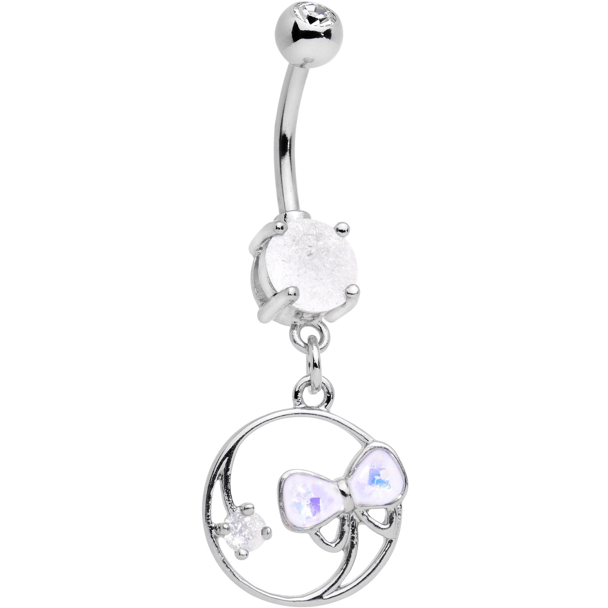 White Faux Opal Tie It In a Bow Dangle Belly Ring - BodyCandy - Flyclothing LLC