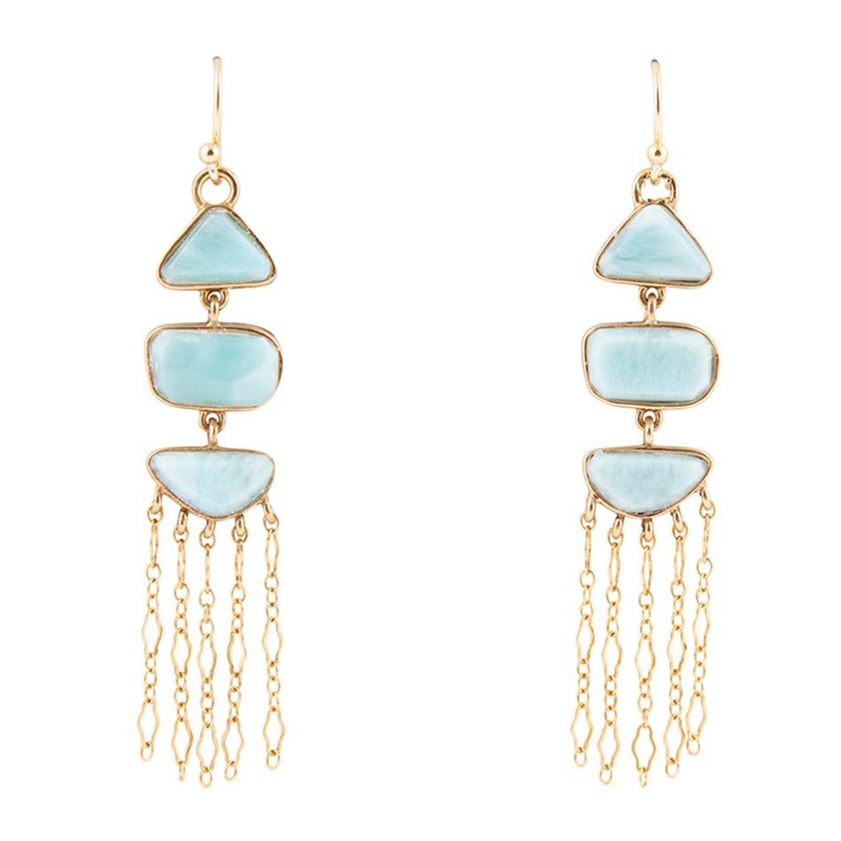 Ohana Blue Larimar Golden Chandelier Drop Earrings - Barse Jewelry