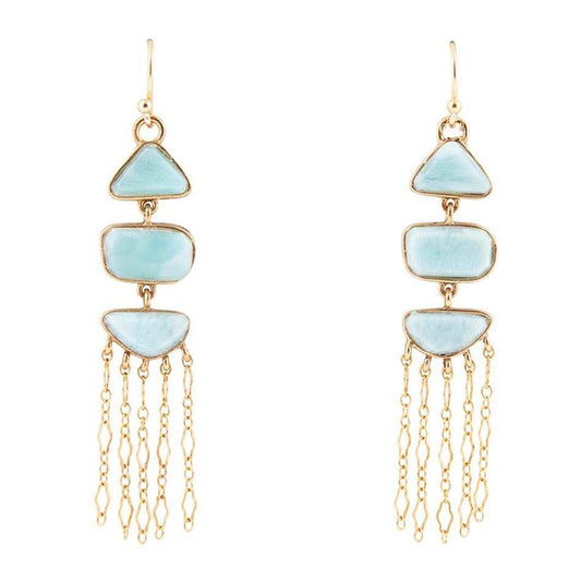 Ohana Blue Larimar Golden Chandelier Drop Earrings - Barse Jewelry - Flyclothing LLC