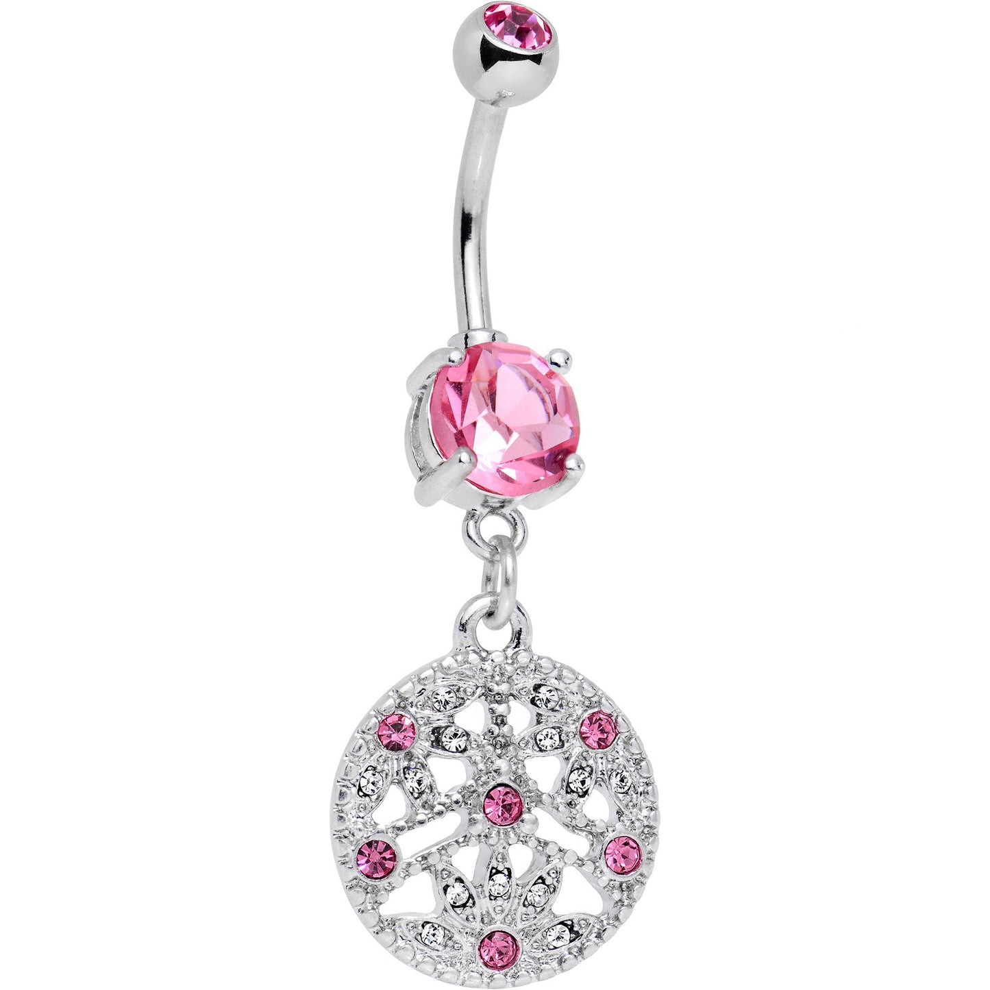 Pink CZ Gem Baroque Beauty Disc Dangle Belly Ring - BodyCandy - Flyclothing LLC