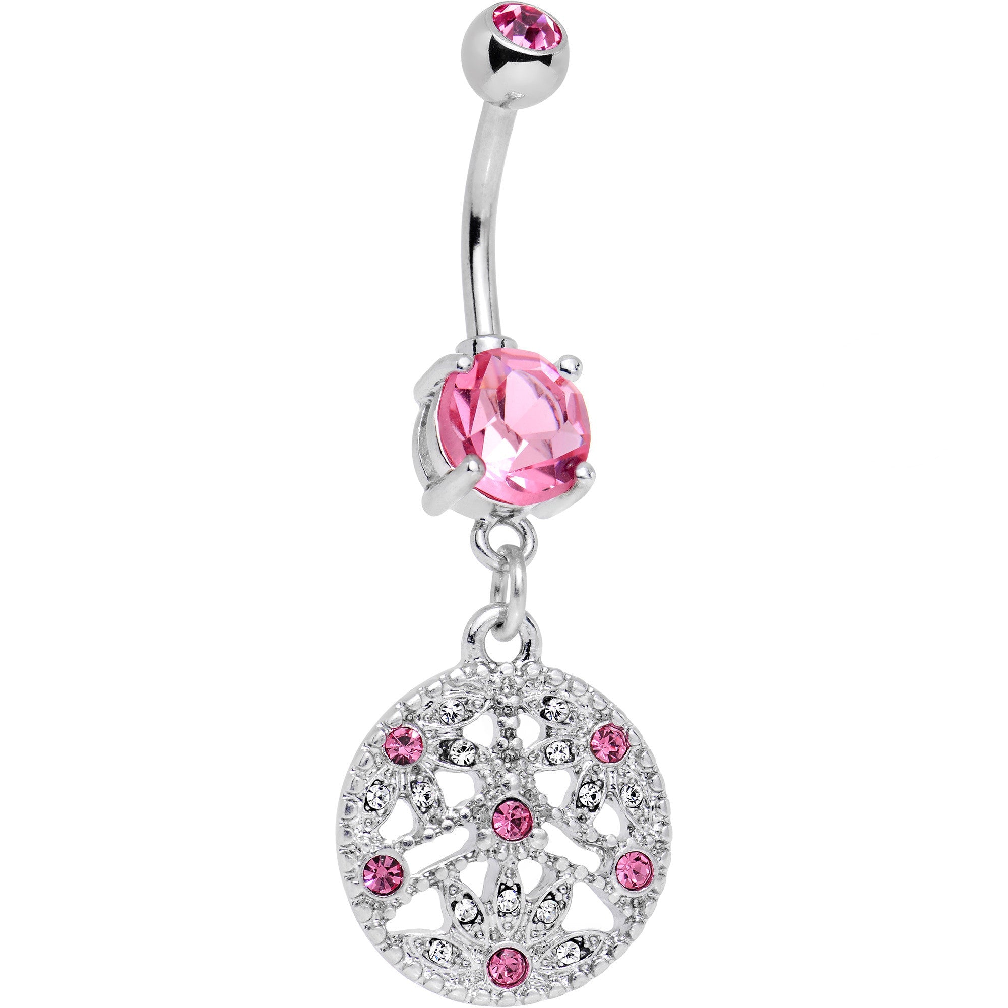 Pink CZ Gem Baroque Beauty Disc Dangle Belly Ring - BodyCandy - Flyclothing LLC
