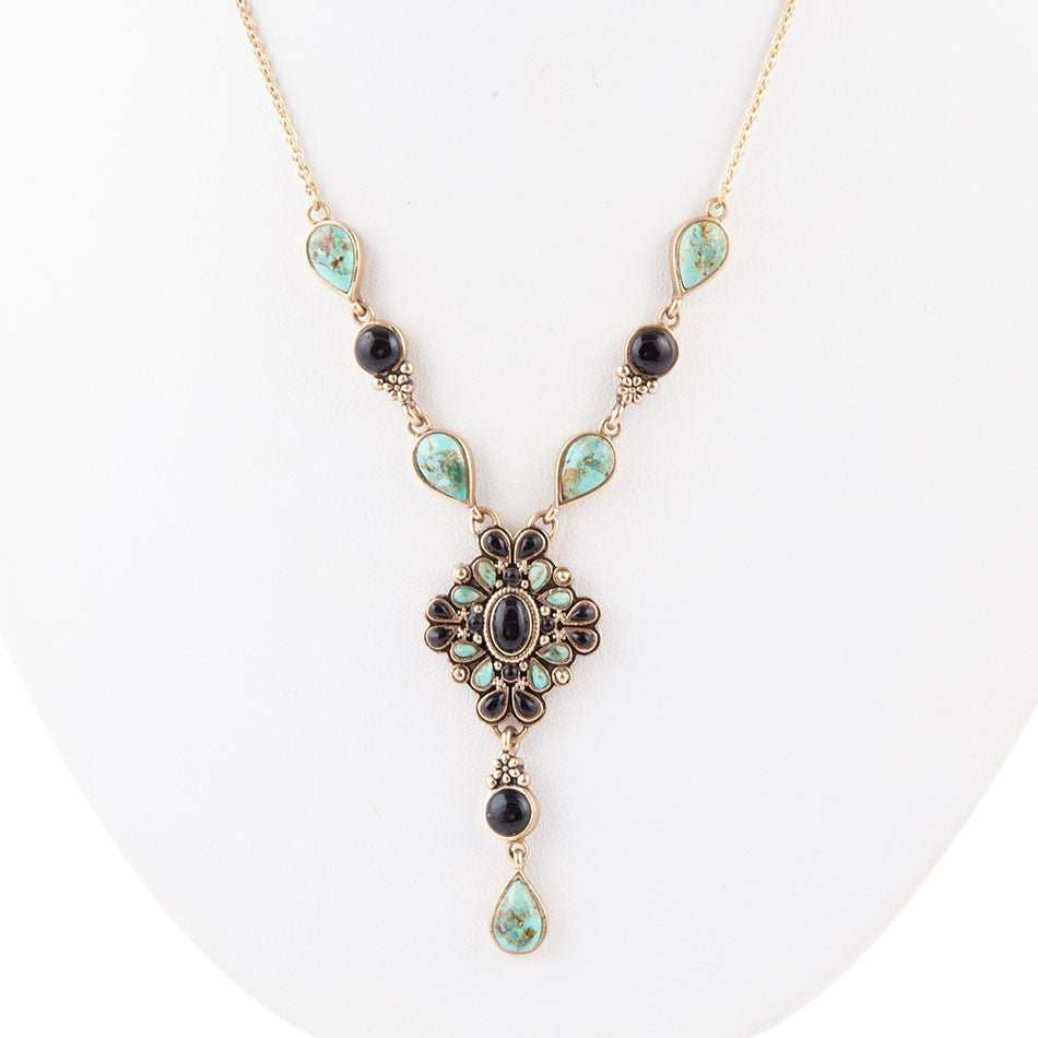 Barcelona Black Onyx and Blue Turquoise Golden Y-Necklace - Barse Jewelry - Flyclothing LLC