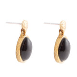Black Onyx Hammered Post Drop Golden Earrings - Barse Jewelry