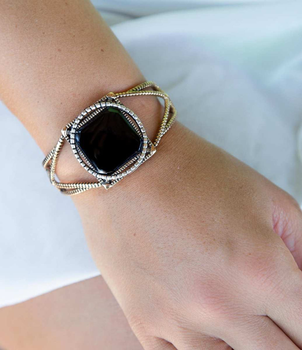 Onyx Mixed Metal Golden Cuff Bracelet - Barse Jewelry - Flyclothing LLC