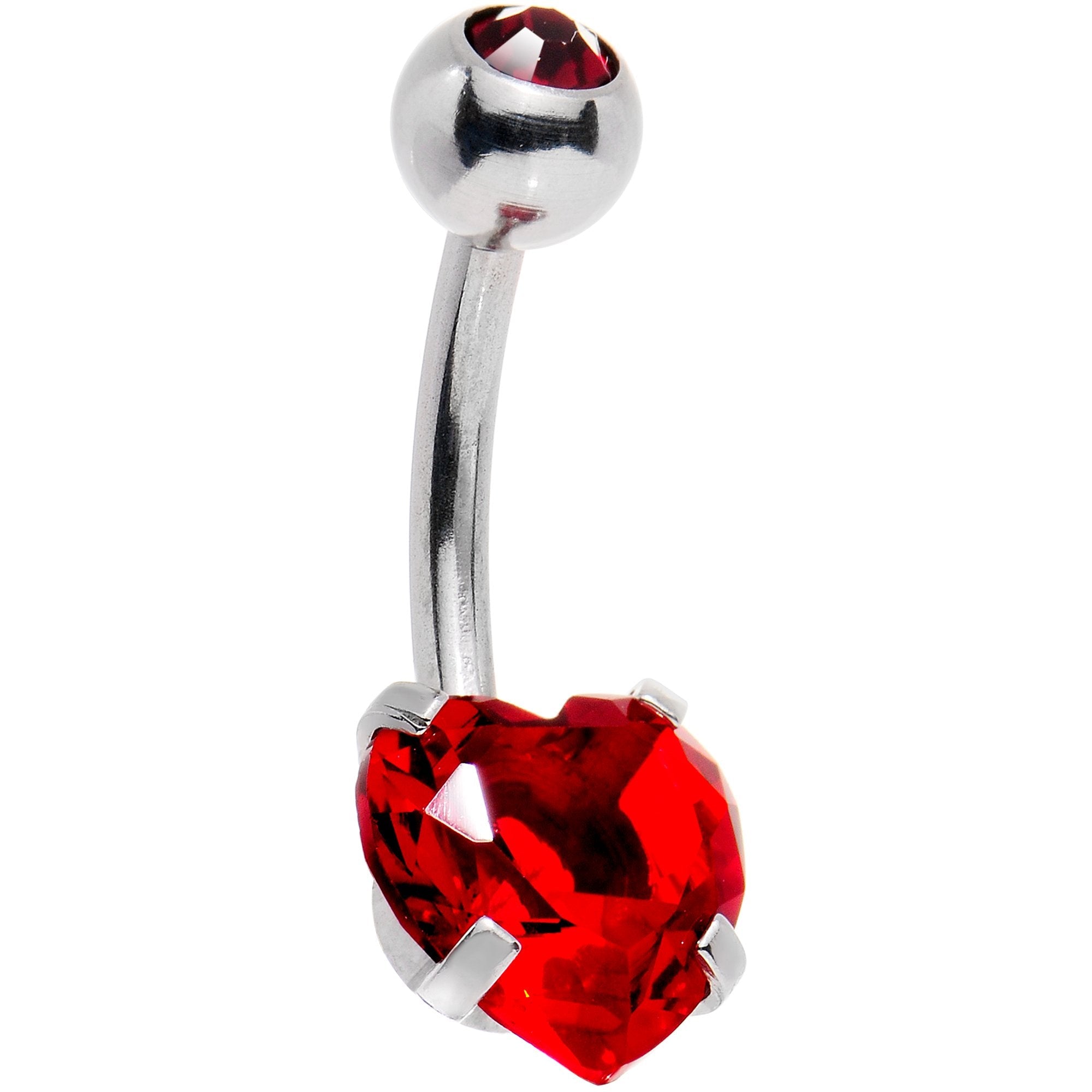 Clear Red CZ Gem Sweet Heart Sweep Dangle Belly Ring - BodyCandy - Flyclothing LLC