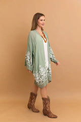Embroidered Floral Vine Kimono – Elegant and Lightweight - Boho Clothing and Accessories - Flyclothing LLC