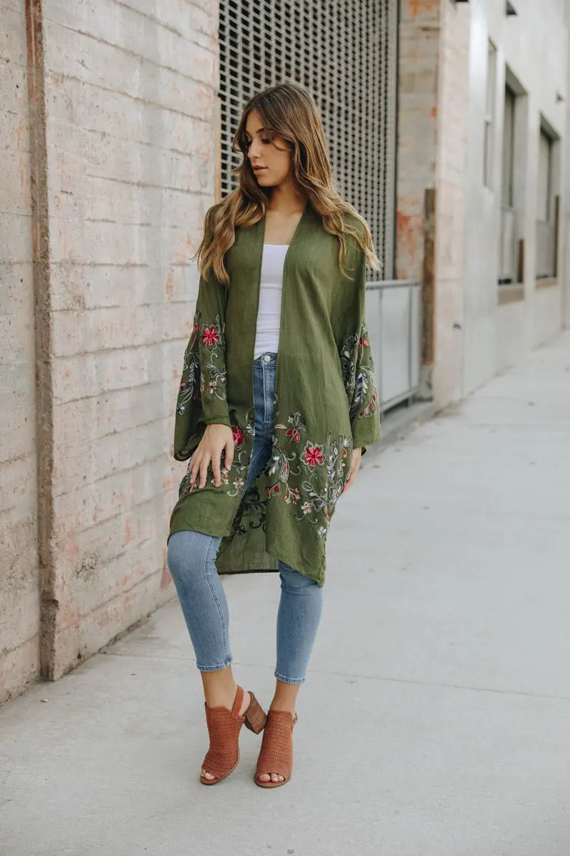 Long Sheer Floral Kimono – Graceful and Lightweight - Boho Clothing and Accessories - Flyclothing LLC