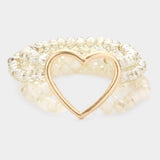 Open Metal Heart Accented Multi Layered Faceted Beaded Stretch Bracelet - Madeline Love - Flyclothing LLC