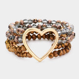 Open Metal Heart Accented Multi Layered Faceted Beaded Stretch Bracelet - Madeline Love - Flyclothing LLC