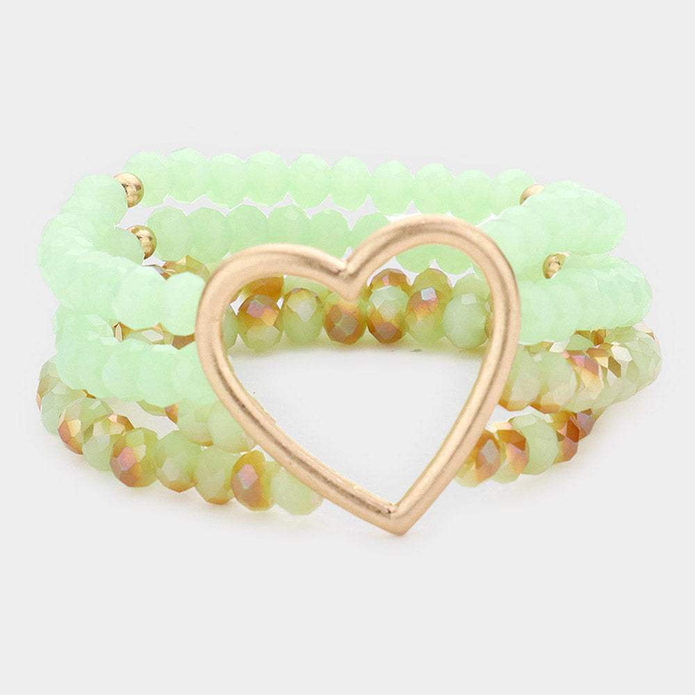 Open Metal Heart Accented Multi Layered Faceted Beaded Stretch Bracelet - Madeline Love - Flyclothing LLC