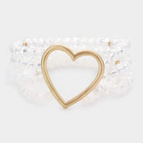 Open Metal Heart Accented Multi Layered Faceted Beaded Stretch Bracelet - Madeline Love - Flyclothing LLC