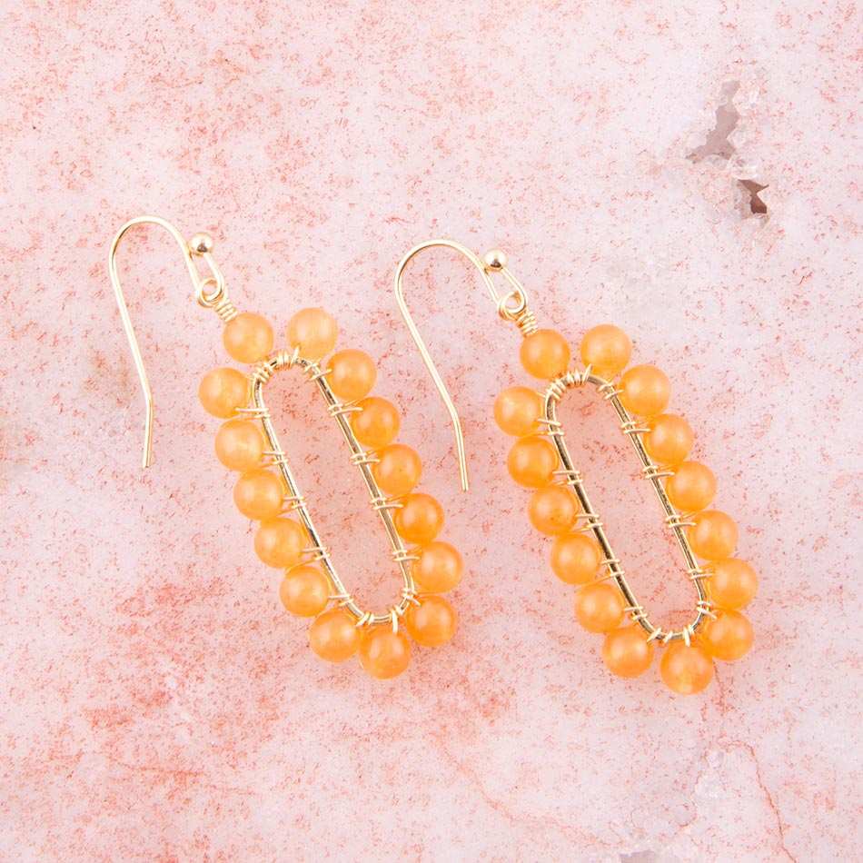 Orange Apricot Jade Endless Golden Loop Earrings - Barse Jewelry - Flyclothing LLC