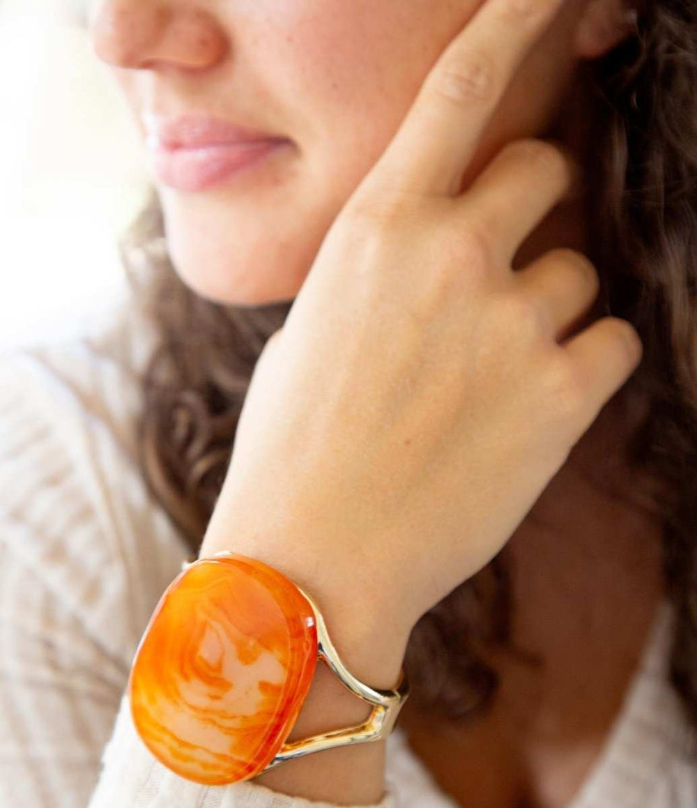 Orange Carnelian Golden Cuff Bracelet - Barse Jewelry - Flyclothing LLC
