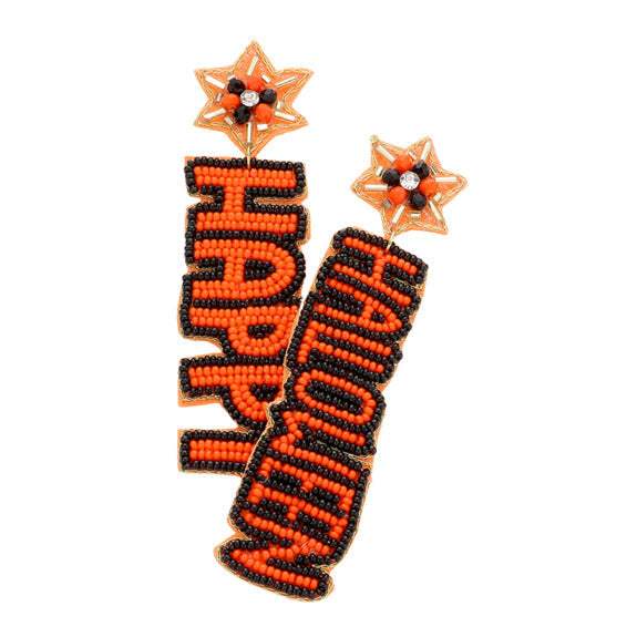 Happy Halloween Felt Back Beaded Message Dangle Earrings - Madeline Love - Flyclothing LLC