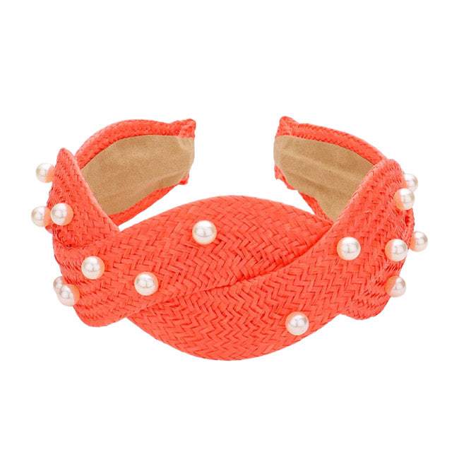 Pearl Embellished Braided Straw Headband - Madeline Love - Flyclothing LLC