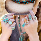 Orange Spiny Oyster and Blue Turquoise Matrix Abstract Golden Ring - Barse Jewelry - Flyclothing LLC