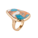 Orange Spiny Oyster and Blue Turquoise Matrix Abstract Golden Ring - Barse Jewelry