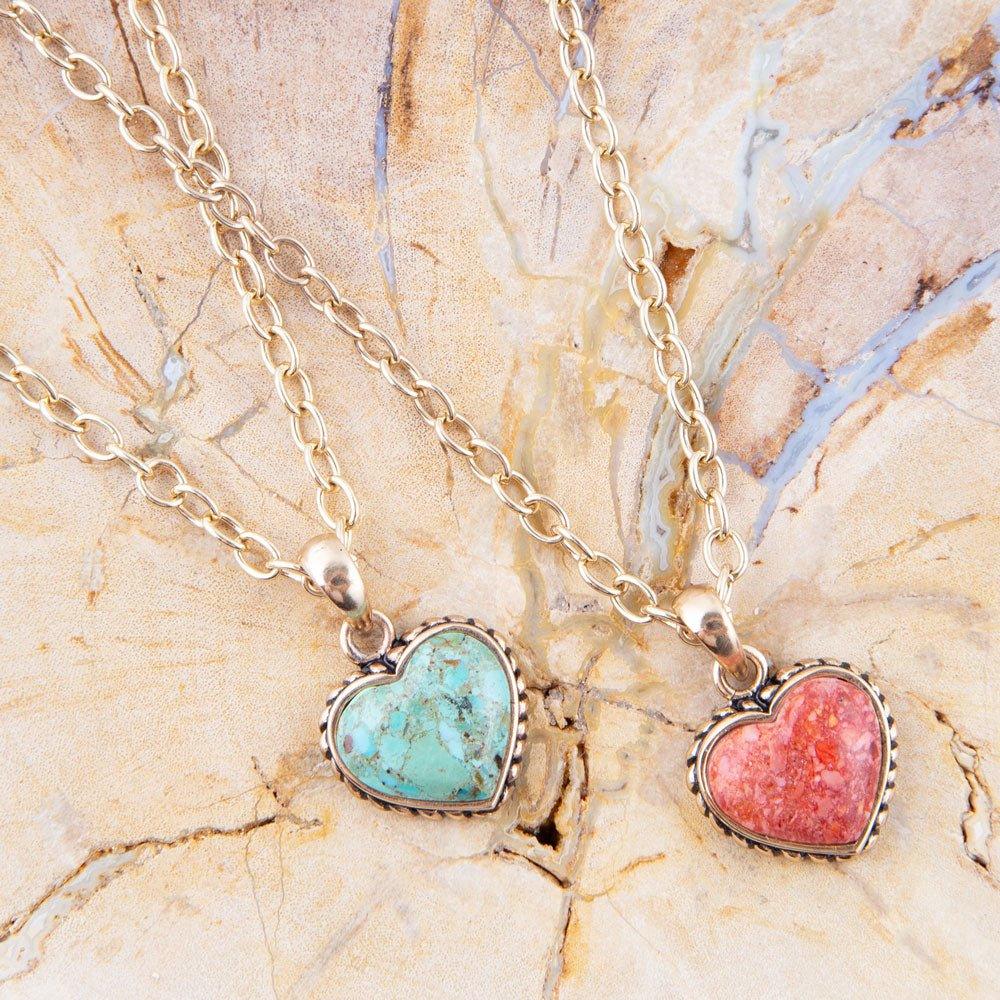 Orange Sponge Coral Heart Pendant and Golden Bronze Necklace - Barse Jewelry - Flyclothing LLC