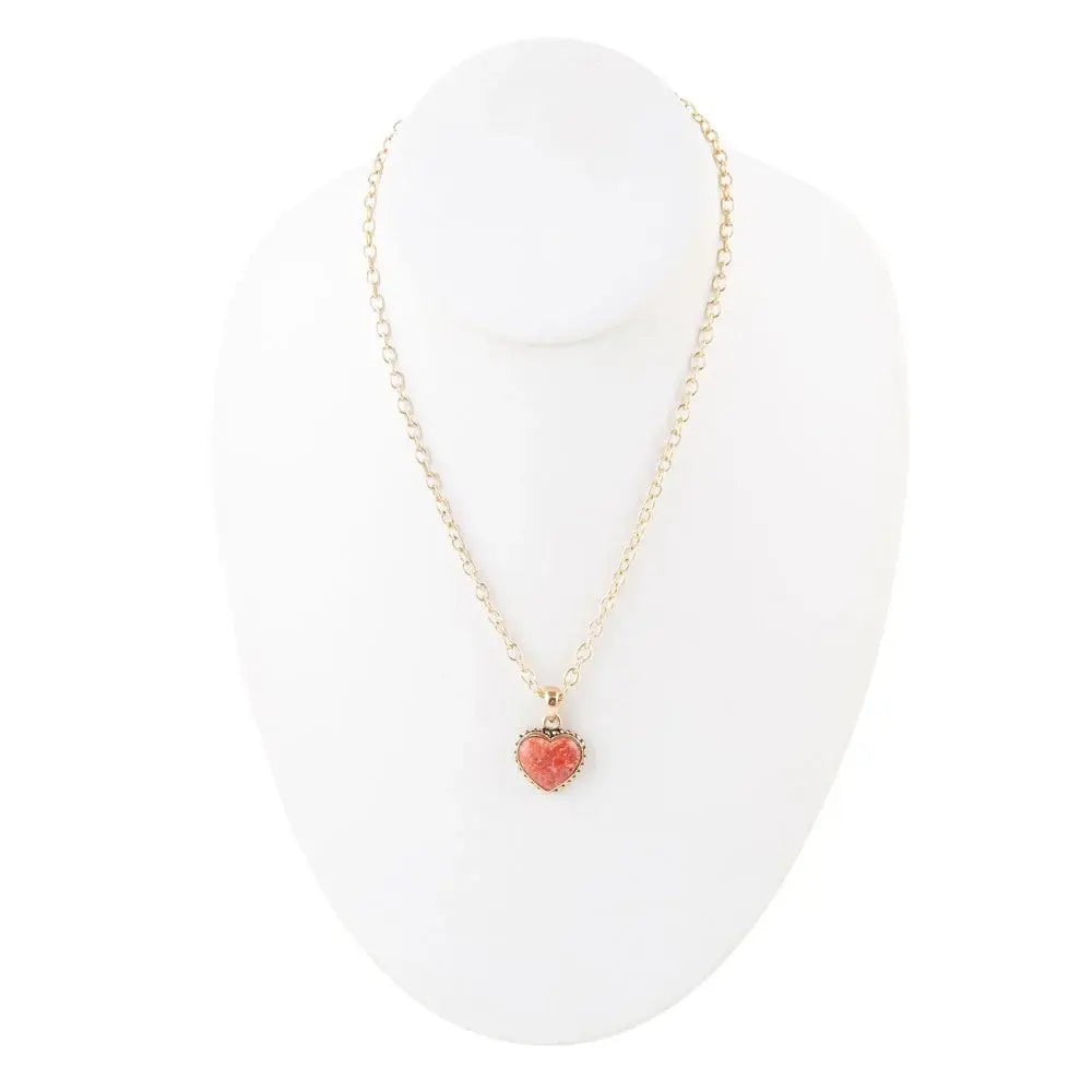 Orange Sponge Coral Heart Pendant and Golden Bronze Necklace - Barse Jewelry - Flyclothing LLC