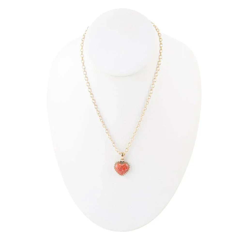 Orange Sponge Coral Heart Pendant and Golden Bronze Necklace - Barse Jewelry - Flyclothing LLC