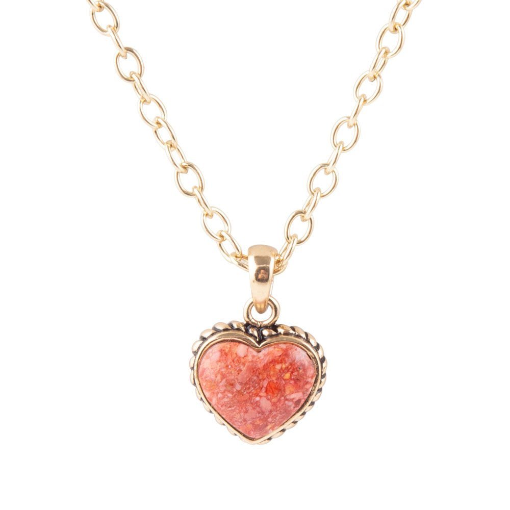 Orange Sponge Coral Heart Pendant and Golden Bronze Necklace - Barse Jewelry