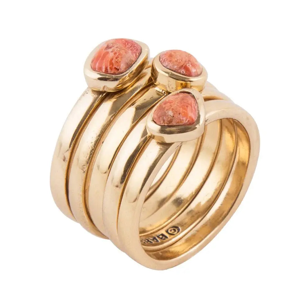 Orange Sponge Coral Golden Stacking Ring Set - Barse Jewelry - Flyclothing LLC