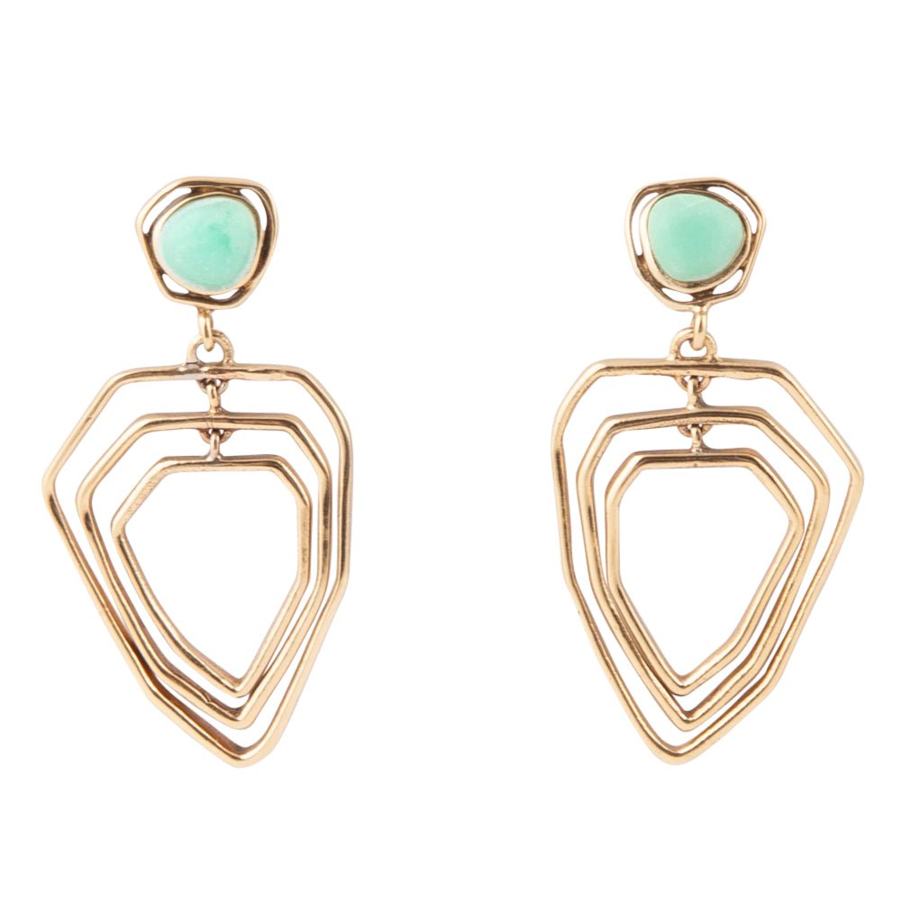 Organic Green Chrysoprase and Golden Bronze Drop Earrings - Barse Jewelry