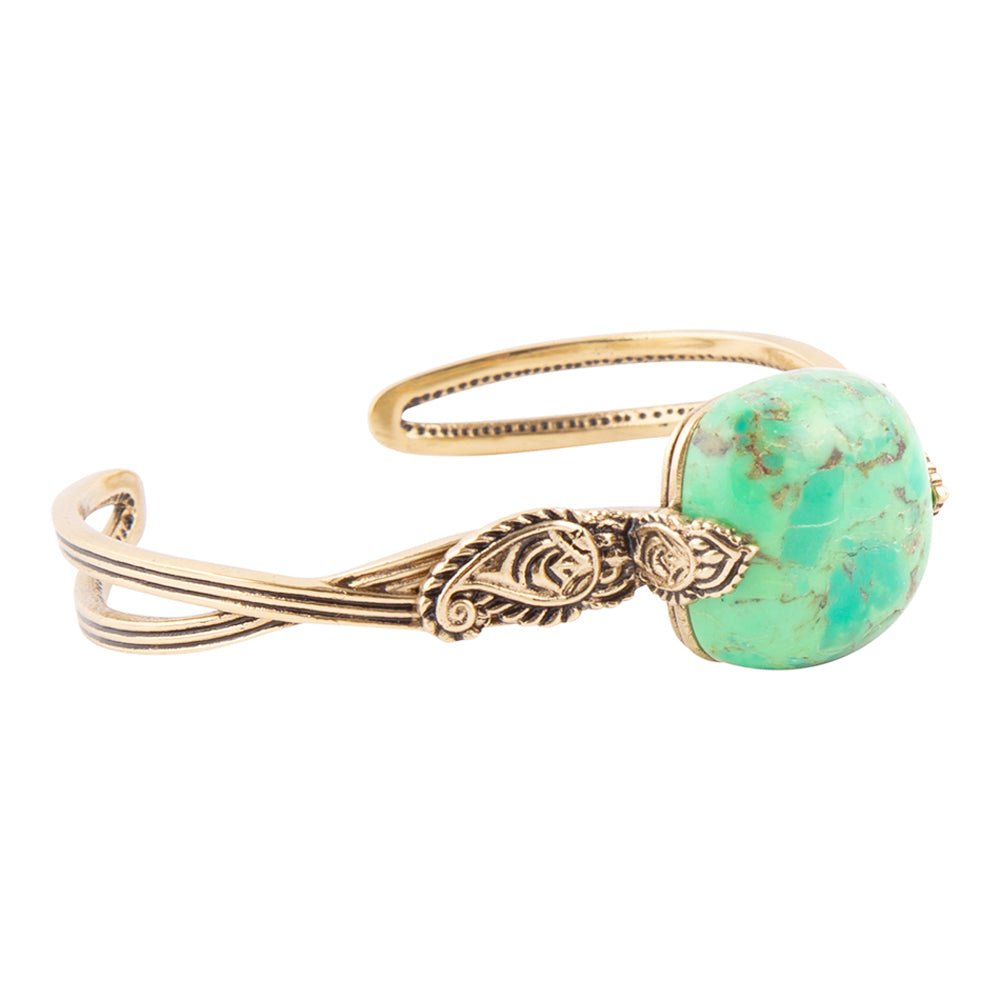 Ornate Lime Green Turquoise Golden Cuff - Barse Jewelry