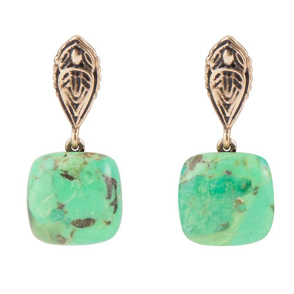 Ornate Lime Green Turquoise Golden Post Top Earrings - Barse Jewelry - Flyclothing LLC