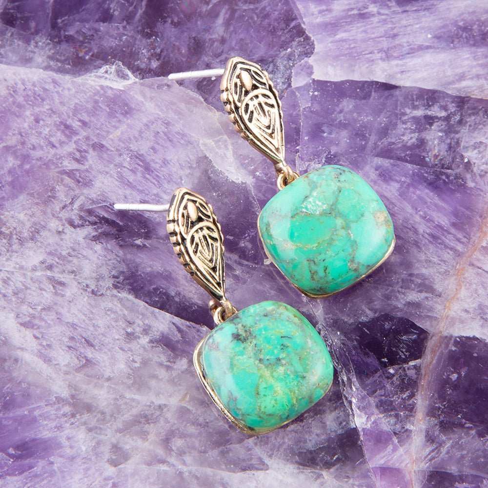 Ornate Lime Green Turquoise Golden Post Top Earrings - Barse Jewelry - Flyclothing LLC
