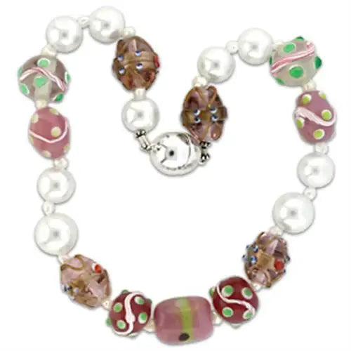 LO1186 - Silver Brass Necklace with Synthetic Acrylic in Multi Color - Alamode - Flyclothing LLC