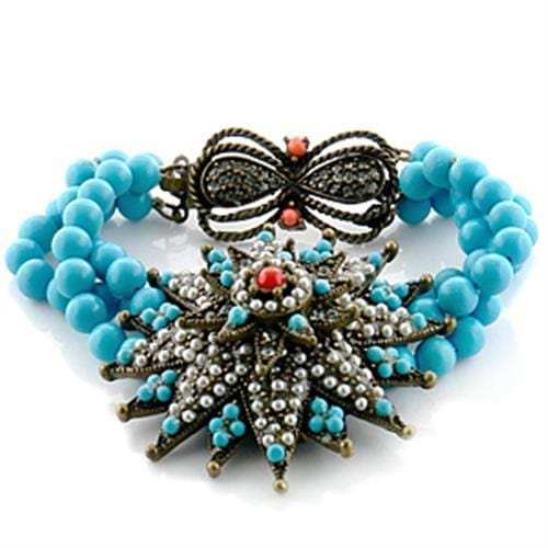 LO1187 - Antique Copper Brass Bracelet with Synthetic Turquoise in Multi Color - Alamode - Flyclothing LLC