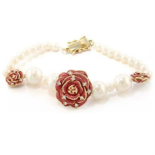 LO1188 - Gold Brass Bracelet with Semi-Precious Pearl in Citrine Yellow - Alamode - Flyclothing LLC
