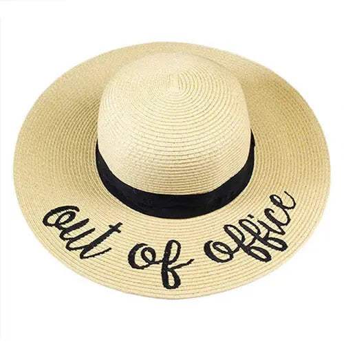 "Out of Office" Embroidery Straw Hat Floppy Sun Hat - Madeline Love - Flyclothing LLC