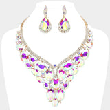 Oval Glass Stone Cluster Embellished Evening Necklace - Madeline Love - Flyclothing LLC