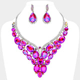 Oval Glass Stone Cluster Embellished Evening Necklace - Madeline Love - Flyclothing LLC