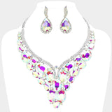 Oval Glass Stone Cluster Embellished Evening Necklace - Madeline Love - Flyclothing LLC