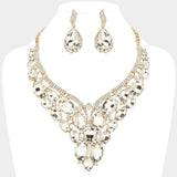 Oval Glass Stone Cluster Embellished Evening Necklace - Madeline Love - Flyclothing LLC